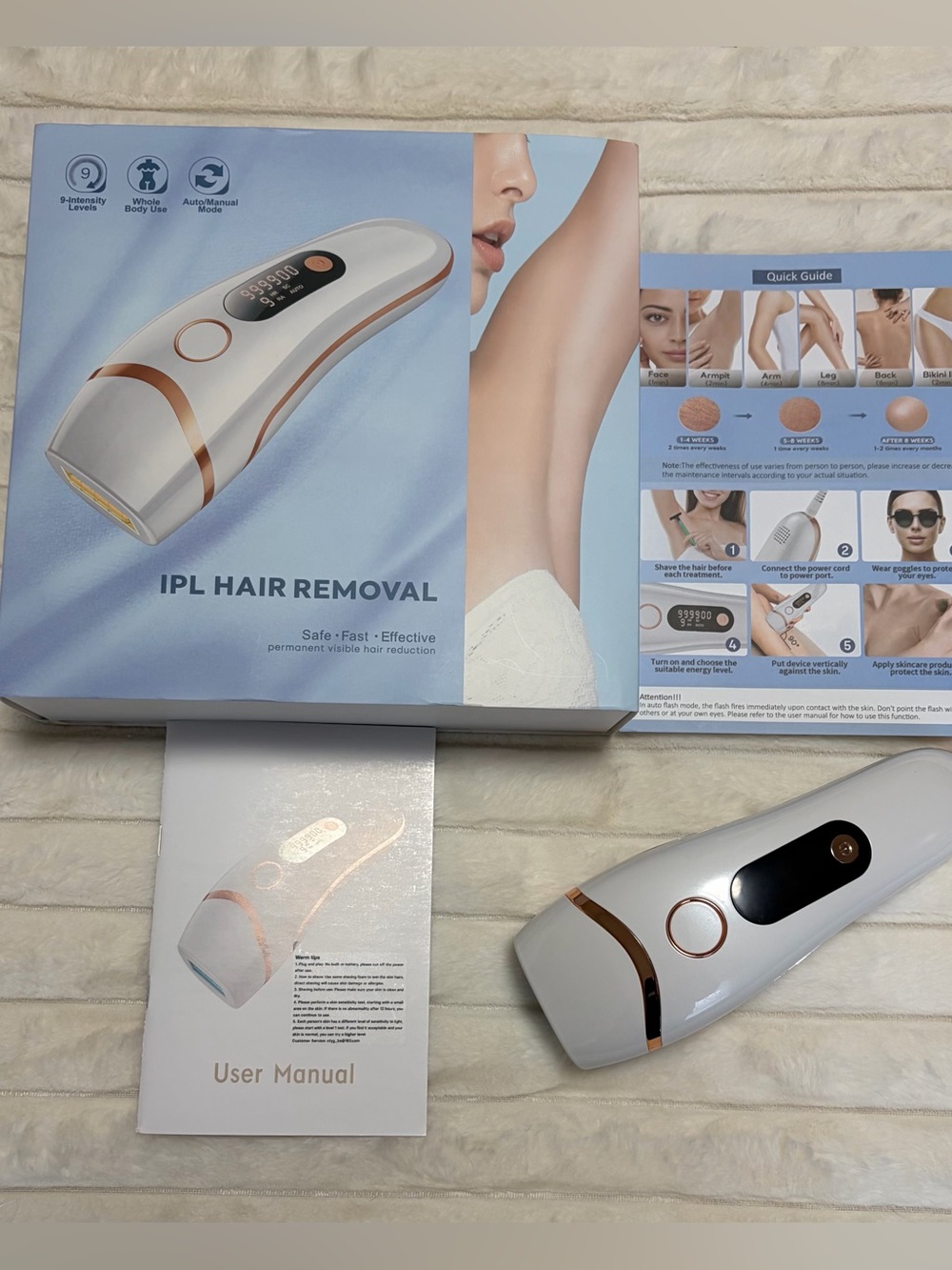 IPL Hair Removal Device in White with Rose Gold Accents
